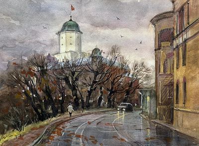 Е. Соколова "Выборг" 30-40 см. бумага акварель