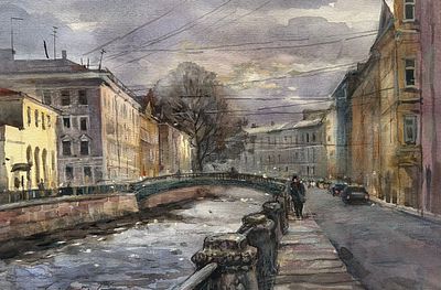 "Канал Грибоедова" 30-35 см.бумага акварель