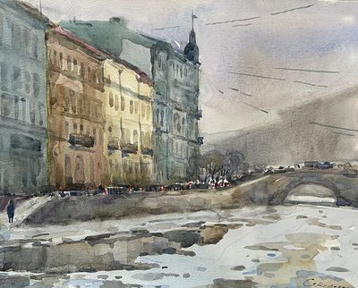 Е .Соколова "Оттепель" 30-40 см.бумага акварель.