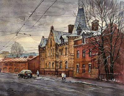 " На Пионерской улице" 30-40 см.бумага акварель