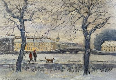 "На Петровской набережной" 30-40 см.бумага акварель