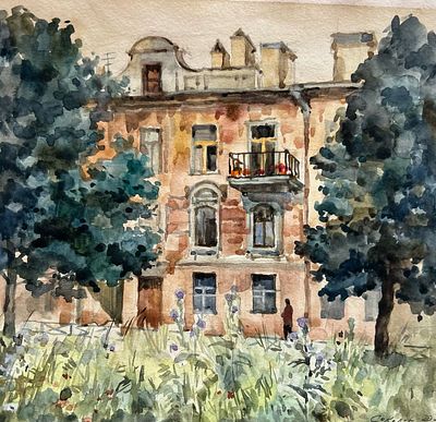 "Дом на Малой Посадской" 25-35 см, бумага акварель