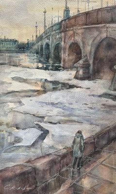 "Ледоход". бумага акварель, 40-30 см .