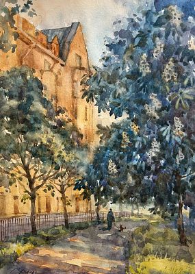 "Каштаны" 30-40 см. бумага акварель