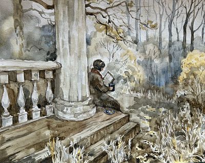 "В старой усадьбе" 30-40 см.бумага акварель .