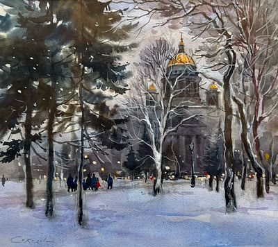 "В Александровском саду" 30-35 см. бумага акварель