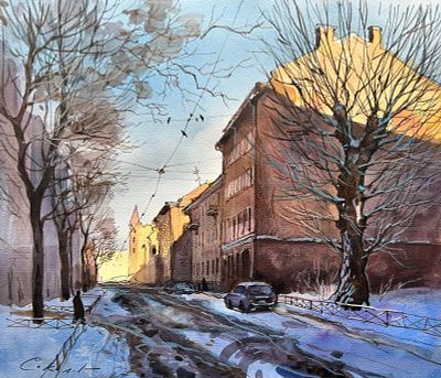 "Вечер в Коломне ". 30-40 см, бумага акварель.