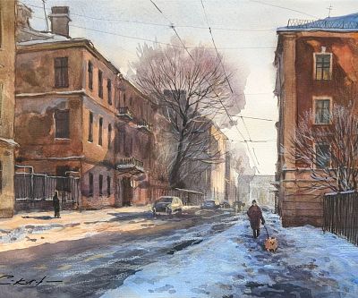 "Зима в Коломне "30-40 см бумага кварель