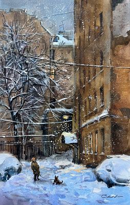 "Тихий двор" бумага акварель 39-40