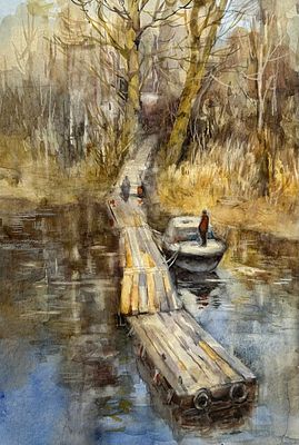 "Тихая пристань" 30-40 см. бумага акварель