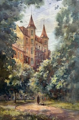 Е Соколова "Лето в Воскресенском сквере" 30-40 см бумага акварель