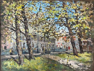 Е. Соколова "Лето на Каменноостровском" 50-60 см, холст масло .