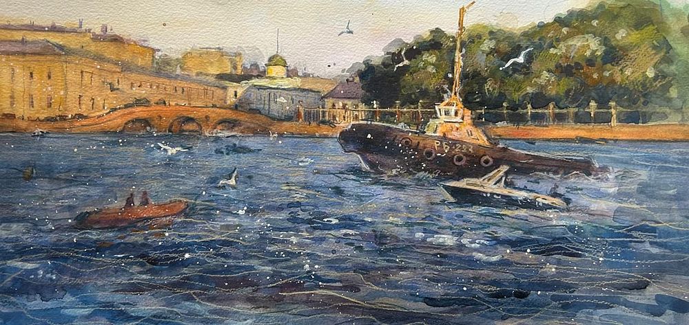 "Ветренний день" бумага акварель 30-45 см.