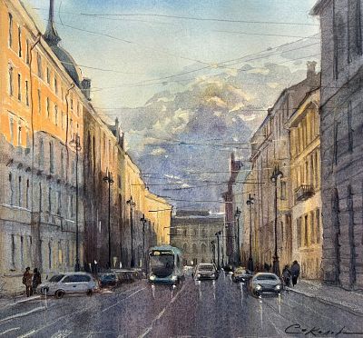 " Вечер на Большой Морской" 30-35 см бумага акварель