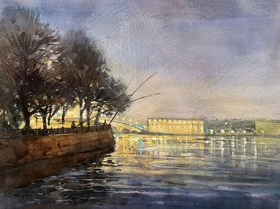 "Утро на Неве" 30-40 см.бумага акварель.