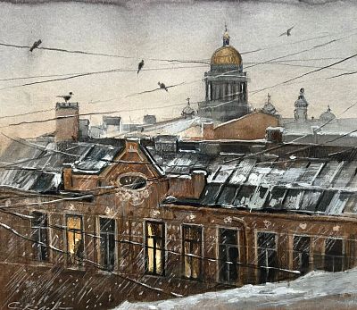 Е. Соколова "В ожидании зимы." 30-35 см, бумага акварель.