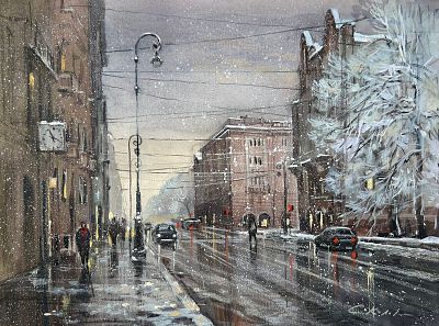 Е.Соколова "У Австрийской площади". 30-40 см, бумага акварель .