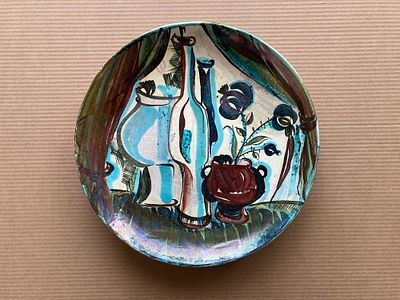 Смукрович Елена (1953-1993). Декоративное панно, диаметр 37 см, фаянс глазури, 1980-е.