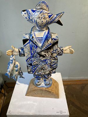 А .Павлов "Рыбак" ручная лепка высота 63 см. голова вставляется и вращается , рыбки отдельно на 