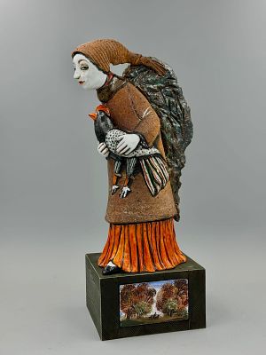 Скульптура "Ангел с птицей" 50 см .керамика , роспись .2024 год, Е. Сухарева.