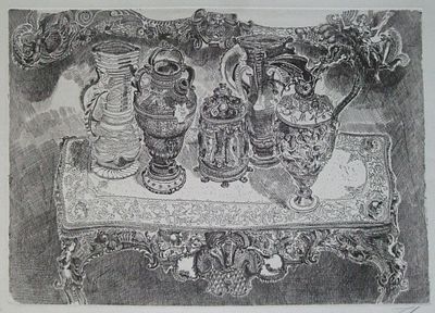 Натюрморт. Гавричков А.А..1975г. бумага, офорт. Размер: 26.0 х 37.0; 24.5 х 30 (р.и.). В 