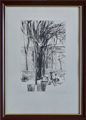 Уборка листьев. Манфред Хан. 1980-е г. Бумага, офорт. Размер: 32.0 х 23.5. В очень хорошем 
