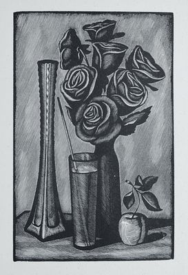 Натюрморт. Дурандин. Бумага, ксилография. Размер: 32.0 х 23.5; 16.5х10.5(р.и.). Хорошее состояние.