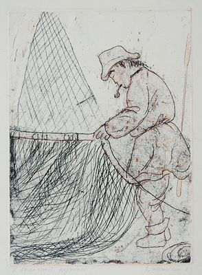 . [Ученица К. Петрова-Водкина] К большой путанке. Эвенбах Е. К. 1969. Бумага, офорт, цветной 