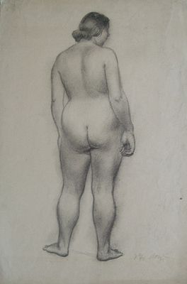 "Модель". Астапов И.С.1933год, бумага карандаш. Размер: 47.0 x 31.5(р.и.)В хорошем состоянии.