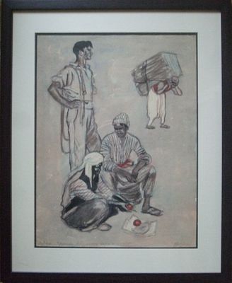 &laquo;Ливан. Грузчики Бейрутского порта&raquo;. 1955 год. Верейский О.Г(1915–1993). Бумага, карандаш 