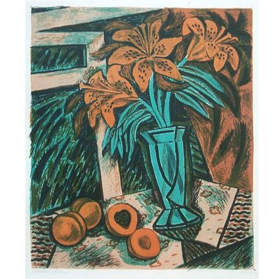 Натюрморт с персиками Давыдова О.А .1973г. бумага , автолитография. 59.0 х 50.0; 49.0х41.0 