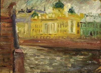 "Фонтанка. Городской пейзаж" Зачиняев В.Н. 1960-70-е годы. Оргалит, масло. Размер: 27.0 х 37.0. 