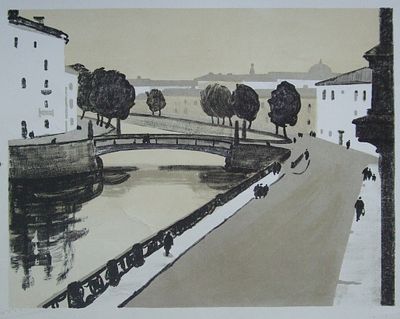 Милица Чарнецкая. &laquo;Белая ночь&raquo;. Бумага, цветная авторская литография. 1970 год. Размер листа 