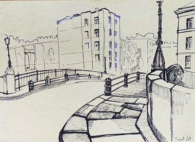 С.Руднев. "В Питере " 21-24.5. тушь, бумага .2017 Г. Сергей Руднев родился в 1993 году в 