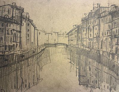 С. Руднев " На канале" 21-27.5 бумага картон 2016 год.