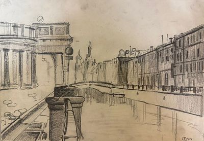 С .Руднев "У Казанского на канале" 21-29 см.бумага карандаш 2014 год.