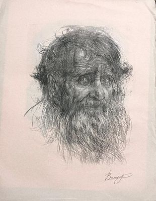 А .Виноградова ."Портрет деда" , бумага литография .1997 год