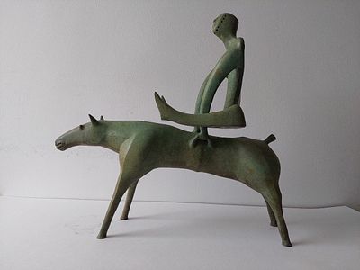 "Гимнаст" бронза, литье , зеленая патина 45-17-15 см