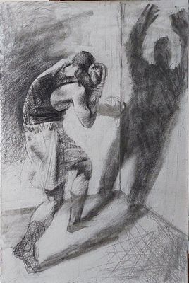 "Бой с тенью" 60-40 см, бумага графит .В.Крущельницкий .