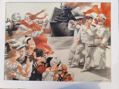 " День ВМФ" бумага 60-80 см. оригинальная графика .(сангина, сепия, ретушь) .В. Крущельницкий.