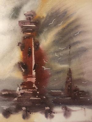 "Ростральная колонна" 42-30 см .бумага акварель .А.Пщеницын.
