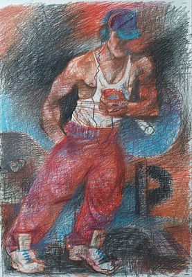 "Музыка в качалке" 60-40 см , бумага цветные карандаши