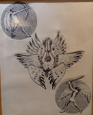 "Три ангела" из серии "Вариации к Ричарду III". 
60х50 см, авторская графика (бумага, маркер 