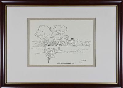 &laquo;Каменный острое, вид на Елагин дворец&raquo; Остроумова-Лебедева А. 1919 год. Бумага, цинкография. 