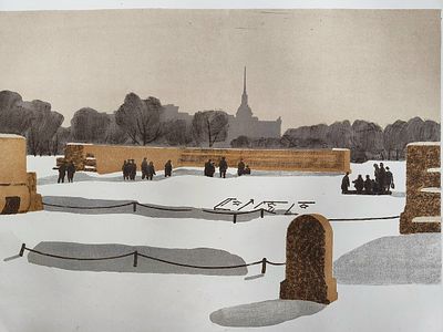 М.Чернецкая "Марсово поле" литография, 1969 год .Ленинград.40-57 изображение.