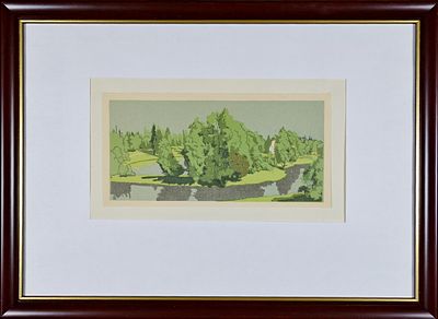 &laquo;Пейзаж&raquo;. Остроумова-Лебедева А. 1920-е годы. Бумага, цветная цинкография. Размер рамы: 23.5 х 