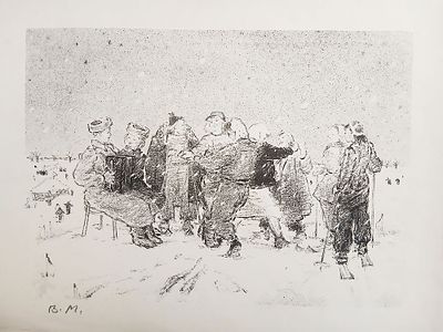 Матюх В." Лыжники." 1944 год, 32-44 см лист, 25.5-35.5 см. изображение, литография. Ленинград. В 