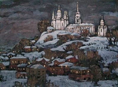 Владимирский собор. Смирнов В.В. 1983г. Бумага, темпера.
Внутренний размер рамы: 60.0 х 80.0; 