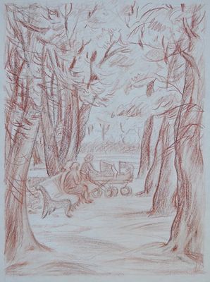 М.С. Чарнецкая. В Летнем саду. 60-годы. Бумага, карандаш. Размер: 60.0 х 42.0; 44.0 х 