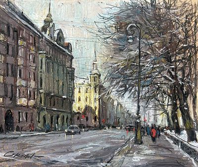 "На исходе зимы". 30-40 см .бумага , масляная пастель, цветные карандаши .Е. Соколова.